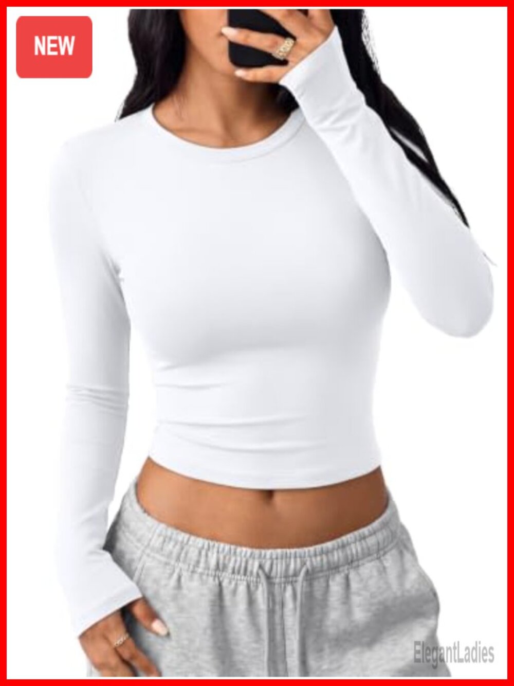 Womens Long Sleeve Crop Top Slim Fit Crew Neck Y2K Basic Shirt